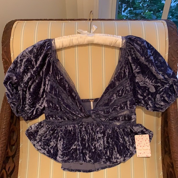 FREE PEOPLE VELVET AND LACE  CROPPED TOP WILD MOON - Picture 6 of 13